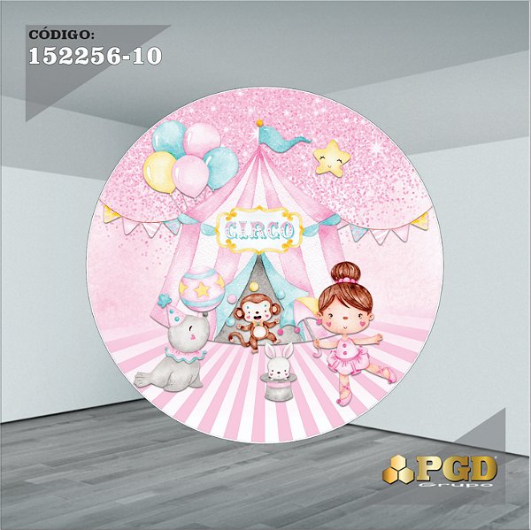 PAINEL REDONDO 1,5 x 1,5 MT -  tema - CIRCO ROSA Modelo 10 TECIDO EM - HELANCA