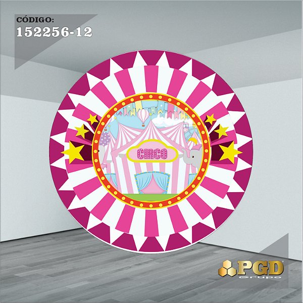 PAINEL REDONDO 1,5 x 1,5 MT -  tema - CIRCO ROSA Modelo 12 TECIDO EM - HELANCA
