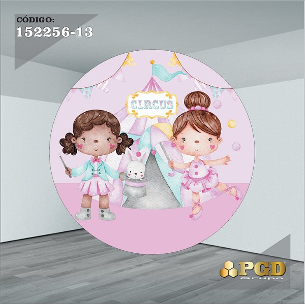 PAINEL REDONDO 1,5 x 1,5 MT -  tema - CIRCO ROSA Modelo 13 TECIDO EM - HELANCA