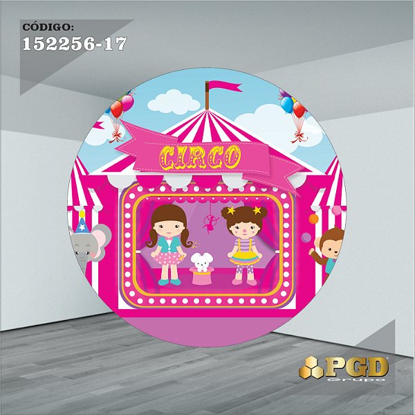 PAINEL REDONDO 1,5 x 1,5 MT -  tema - CIRCO ROSA Modelo 17 TECIDO EM - HELANCA