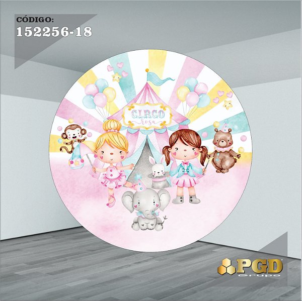 PAINEL REDONDO 1,5 x 1,5 MT -  tema - CIRCO ROSA Modelo 18 TECIDO EM - HELANCA