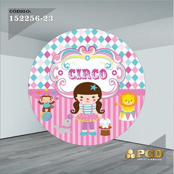 PAINEL REDONDO 1,5 x 1,5 MT -  tema - CIRCO ROSA Modelo 23 TECIDO EM - HELANCA