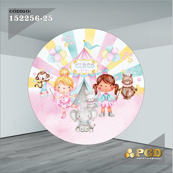 PAINEL REDONDO 1,5 x 1,5 MT -  tema - CIRCO ROSA Modelo 25 TECIDO EM - HELANCA
