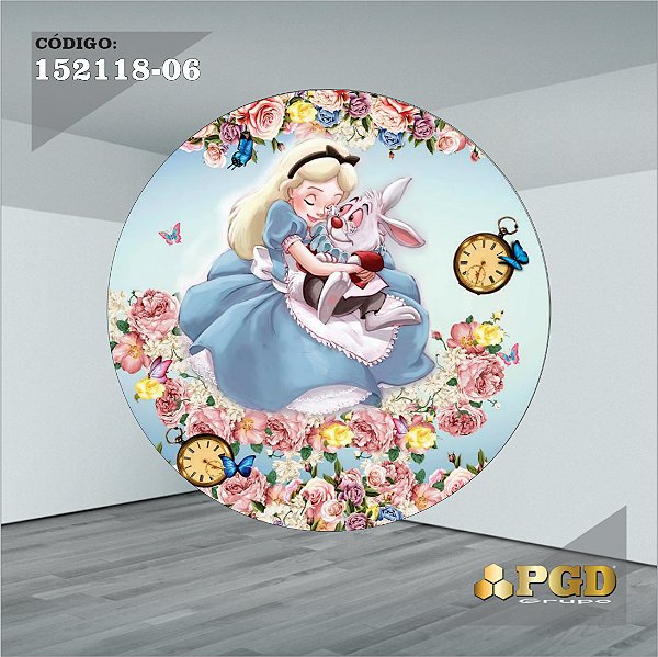 PAINEL REDONDO 1,5 x 1,5 MT -  tema - Alice no pais das maravilhas Modelo 06 TECIDO EM - HELANCA