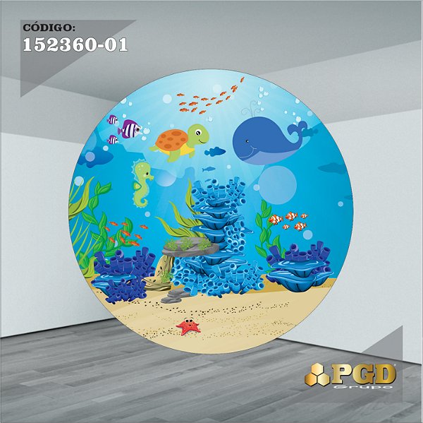 PAINEL REDONDO 1,5 x 1,5 MT -  tema - Fundo do Mar Modelo 01 TECIDO EM - HELANCA