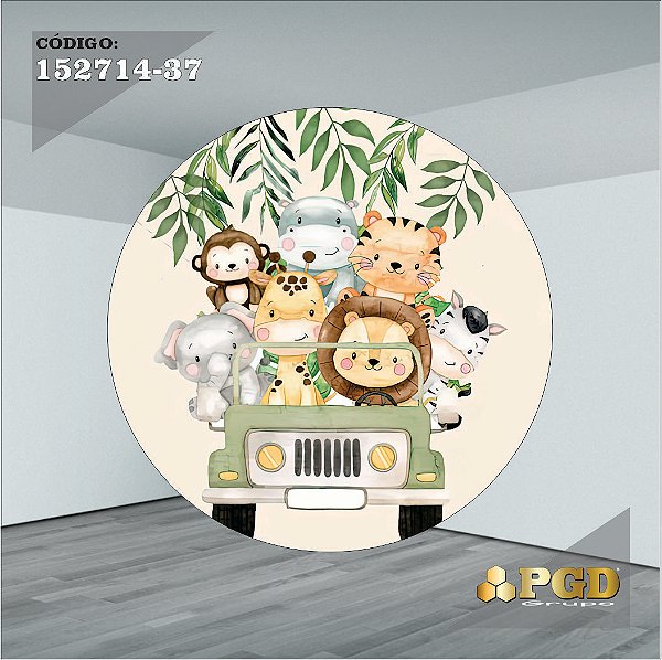 PAINEL REDONDO 1,5 x 1,5 MT -  tema - SAFARI Modelo 37 TECIDO EM - HELANCA