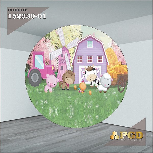 PAINEL REDONDO 1,5 x 1,5 MT -  tema - FAZENDINHA Modelo 01 TECIDO EM - HELANCA