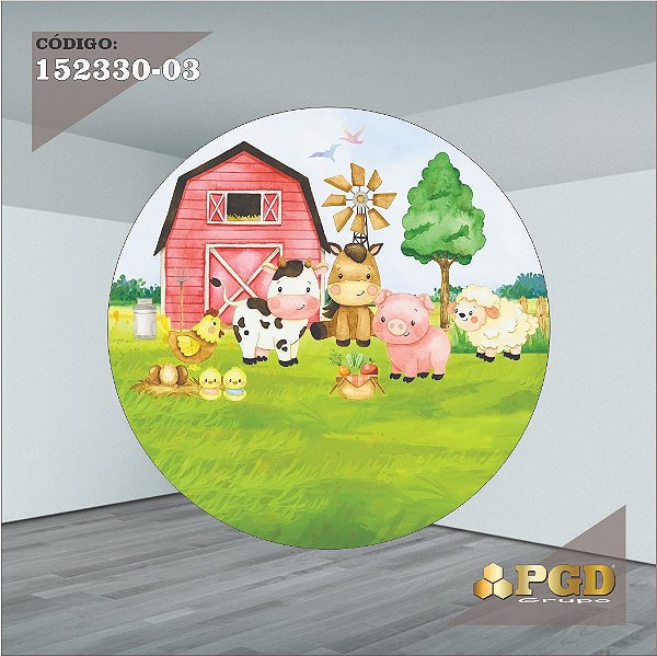 PAINEL REDONDO 1,5 x 1,5 MT -  tema - FAZENDINHA Modelo 03 TECIDO EM - HELANCA