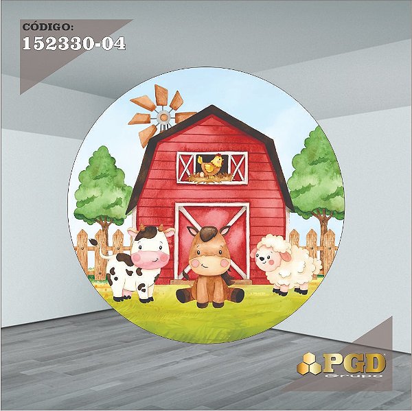 PAINEL REDONDO 1,5 x 1,5 MT -  tema - FAZENDINHA Modelo 04 TECIDO EM - HELANCA