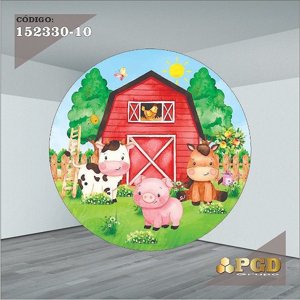PAINEL REDONDO 1,5 x 1,5 MT -  tema - FAZENDINHA Modelo 10 TECIDO EM - HELANCA