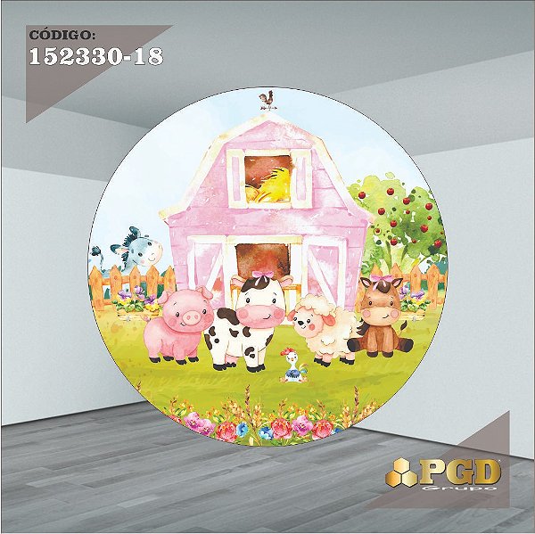 PAINEL REDONDO 1,5 x 1,5 MT -  tema - FAZENDINHA Modelo 18 TECIDO EM - HELANCA