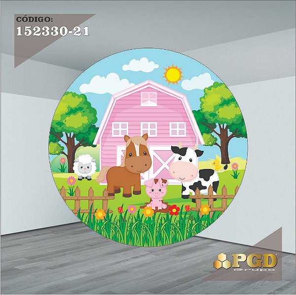 PAINEL REDONDO 1,5 x 1,5 MT -  tema - FAZENDINHA Modelo 21 TECIDO EM - HELANCA
