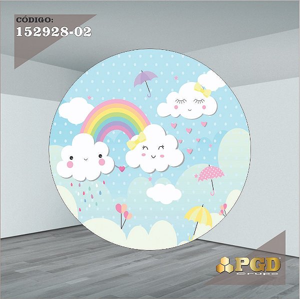 PAINEL REDONDO 1,5 x 1,5 MT -  tema - CHUVA DE AMOR  Modelo 02 TECIDO EM - HELANCA