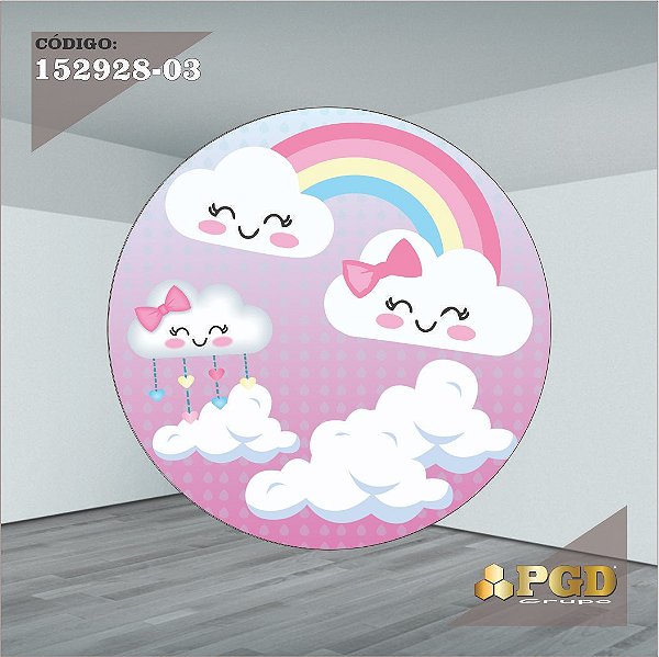 PAINEL REDONDO 1,5 x 1,5 MT -  tema - CHUVA DE AMOR  Modelo 03 TECIDO EM - HELANCA