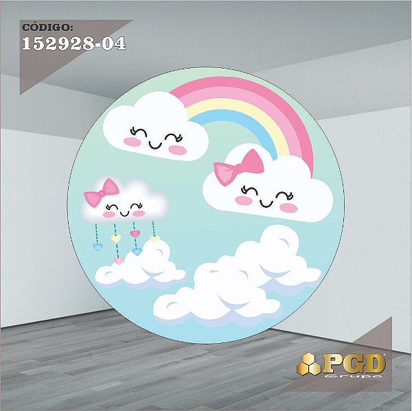 PAINEL REDONDO 1,5 x 1,5 MT -  tema - CHUVA DE AMOR  Modelo 04 TECIDO EM - HELANCA