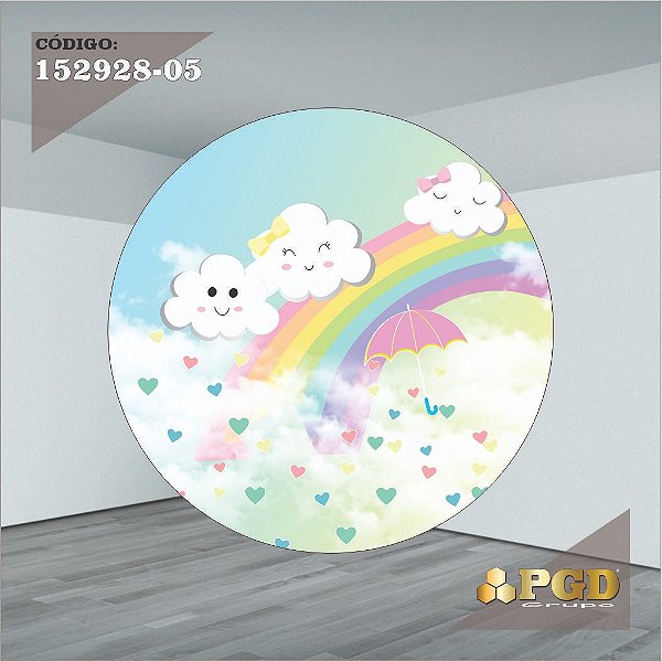 PAINEL REDONDO 1,5 x 1,5 MT -  tema - CHUVA DE AMOR  Modelo 05 TECIDO EM - HELANCA