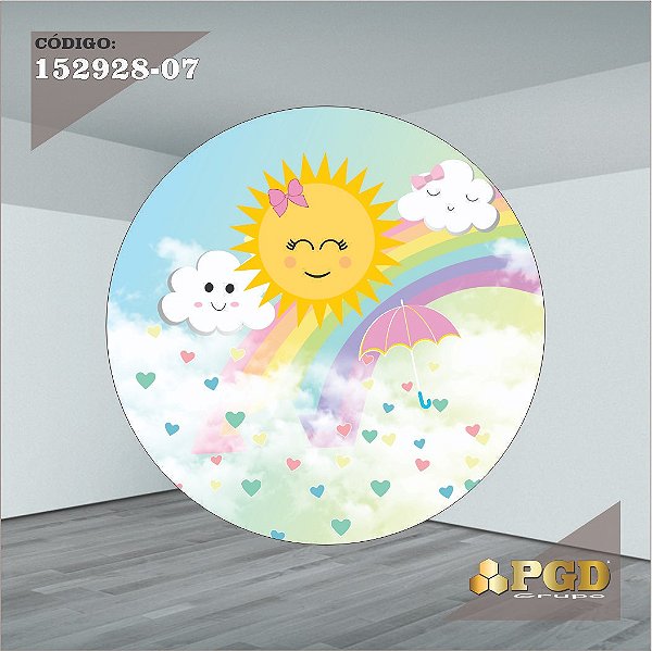 PAINEL REDONDO 1,5 x 1,5 MT -  tema - CHUVA DE AMOR  Modelo 07 TECIDO EM - HELANCA