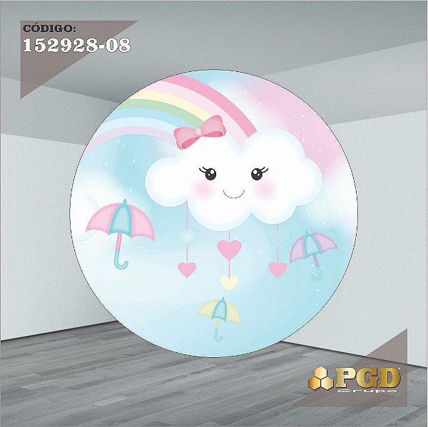 PAINEL REDONDO 1,5 x 1,5 MT -  tema - CHUVA DE AMOR  Modelo 08 TECIDO EM - HELANCA