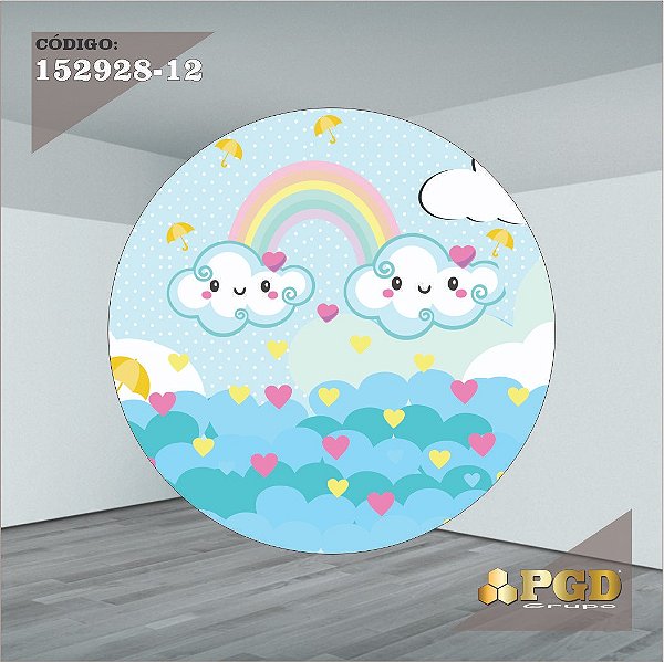 PAINEL REDONDO 1,5 x 1,5 MT -  tema - CHUVA DE AMOR  Modelo 12 TECIDO EM - HELANCA