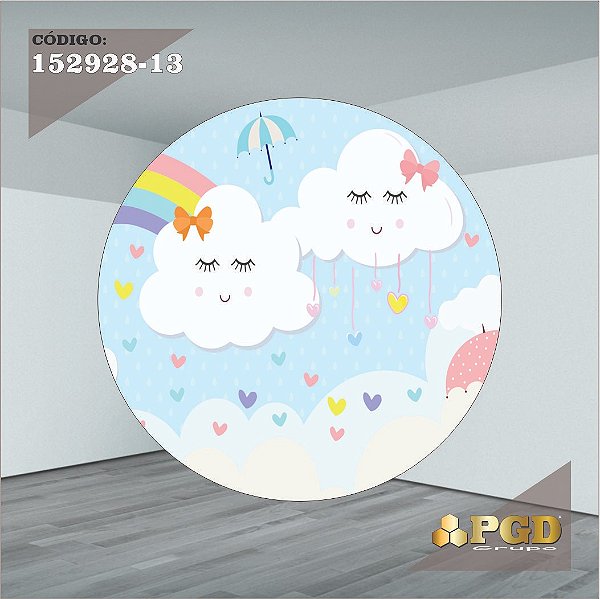 PAINEL REDONDO 1,5 x 1,5 MT -  tema - CHUVA DE AMOR  Modelo 13 TECIDO EM - HELANCA