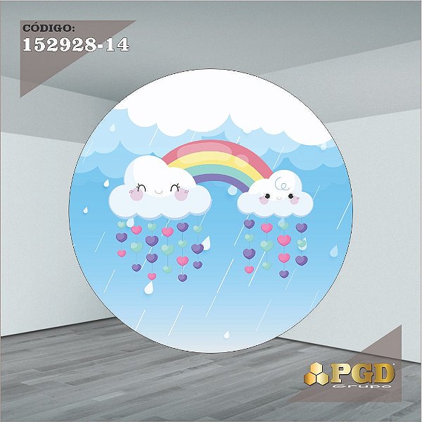 PAINEL REDONDO 1,5 x 1,5 MT -  tema - CHUVA DE AMOR  Modelo 14 TECIDO EM - HELANCA