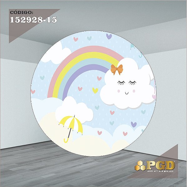 PAINEL REDONDO 1,5 x 1,5 MT -  tema - CHUVA DE AMOR  Modelo 15 TECIDO EM - HELANCA