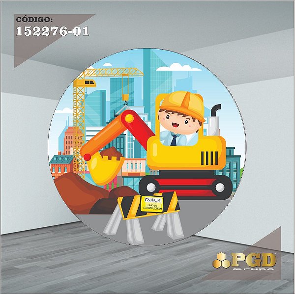 PAINEL REDONDO 1,5 x 1,5 MT -  tema - Construção Modelo 01 TECIDO EM - HELANCA