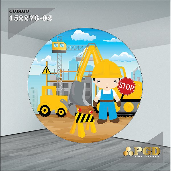 PAINEL REDONDO 1,5 x 1,5 MT -  tema - Construção Modelo 02 TECIDO EM - HELANCA