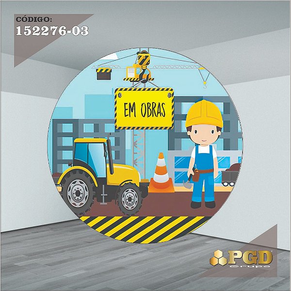 PAINEL REDONDO 1,5 x 1,5 MT -  tema - Construção Modelo 03 TECIDO EM - HELANCA