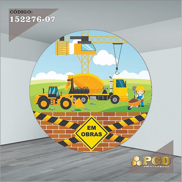 PAINEL REDONDO 1,5 x 1,5 MT -  tema - Construção Modelo 07 TECIDO EM - HELANCA