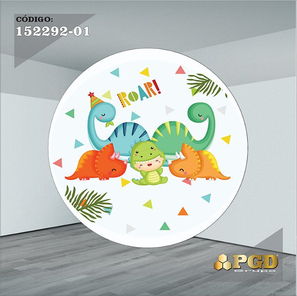 PAINEL REDONDO 1,5 x 1,5 MT -  tema - DINO BABY Modelo 01 TECIDO EM - HELANCA