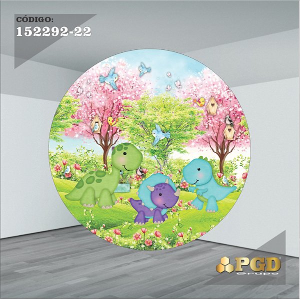 PAINEL REDONDO 1,5 x 1,5 MT -  tema - DINO BABY Modelo 22 TECIDO EM - HELANCA
