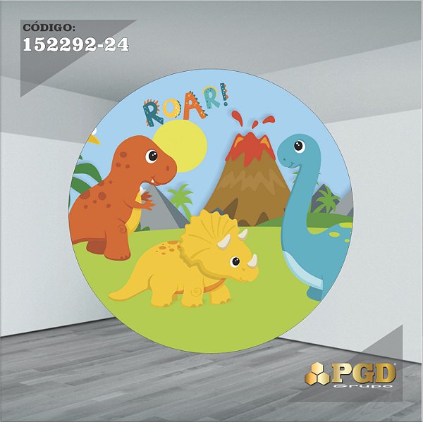 PAINEL REDONDO 1,5 x 1,5 MT -  tema - DINO BABY Modelo 24 TECIDO EM - HELANCA