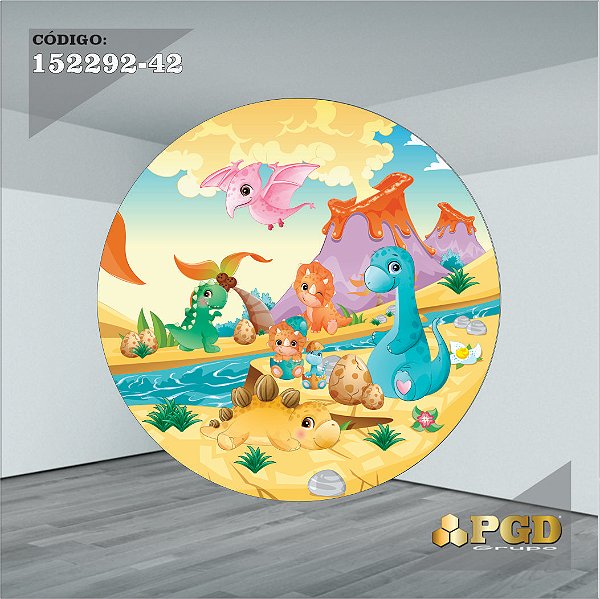 PAINEL REDONDO 1,5 x 1,5 MT -  tema - DINO BABY Modelo 42 TECIDO EM - HELANCA