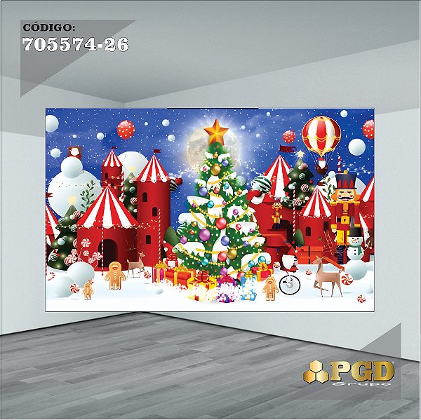 PAINEL RETANGULAR 4,00 X 2,48 MT tema - Natal Modelo 26 TECIDO EM - MICRO LIGHT