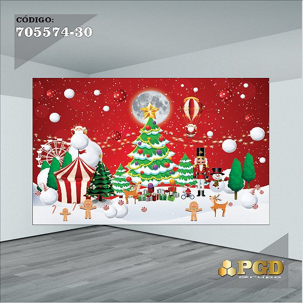 PAINEL RETANGULAR 4,00 X 2,48 MT tema - Natal Modelo 30 TECIDO EM - MICRO LIGHT