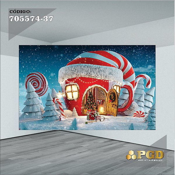 PAINEL RETANGULAR 4,00 X 2,48 MT tema - Natal Modelo 37 TECIDO EM - MICRO LIGHT