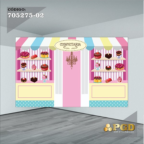 PAINEL RETANGULAR 4,00 X 2,48 MT tema - CONFEITARIA Modelo 02 TECIDO EM - MICRO LIGHT