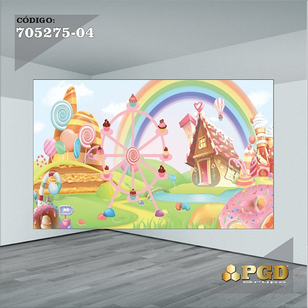 PAINEL RETANGULAR 4,00 X 2,48 MT tema - CONFEITARIA Modelo 04 TECIDO EM - MICRO LIGHT