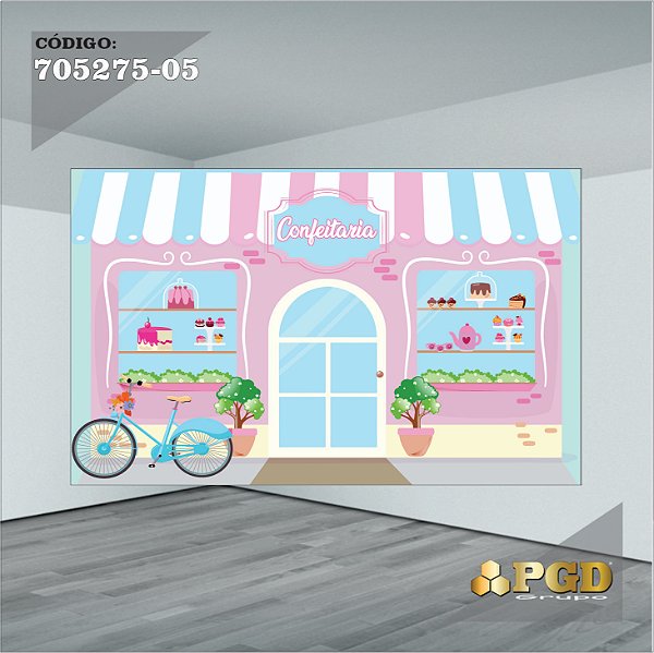 PAINEL RETANGULAR 4,00 X 2,48 MT tema - CONFEITARIA Modelo 05 TECIDO EM - MICRO LIGHT