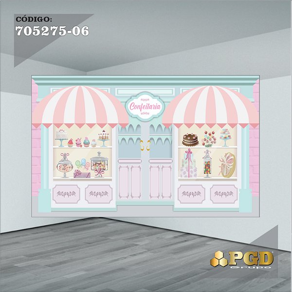 PAINEL RETANGULAR 4,00 X 2,48 MT tema - CONFEITARIA Modelo 06 TECIDO EM - MICRO LIGHT