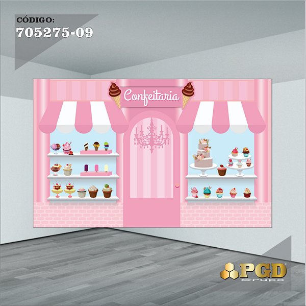 PAINEL RETANGULAR 4,00 X 2,48 MT tema - CONFEITARIA Modelo 09 TECIDO EM - MICRO LIGHT