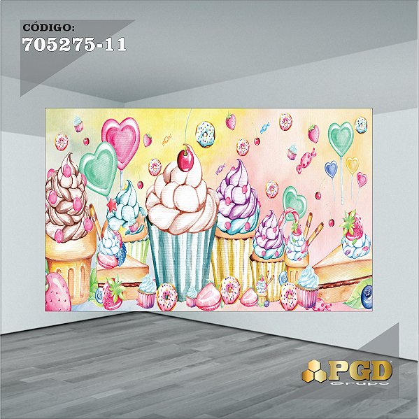 PAINEL RETANGULAR 4,00 X 2,48 MT tema - CONFEITARIA Modelo 11 TECIDO EM - MICRO LIGHT