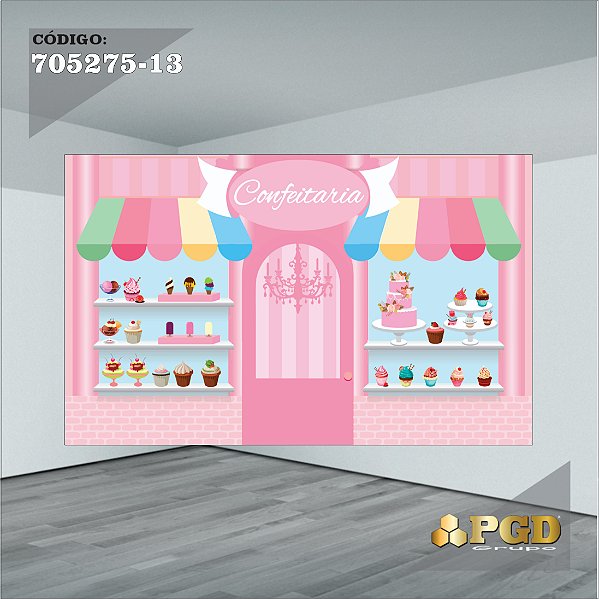 PAINEL RETANGULAR 4,00 X 2,48 MT tema - CONFEITARIA Modelo 13 TECIDO EM - MICRO LIGHT