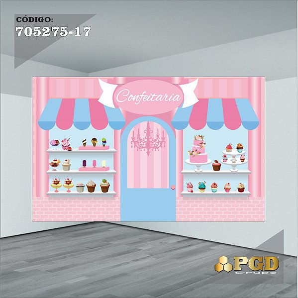 PAINEL RETANGULAR 4,00 X 2,48 MT tema - CONFEITARIA Modelo 17 TECIDO EM - MICRO LIGHT