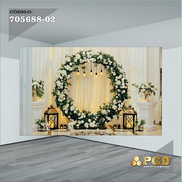 PAINEL RETANGULAR 4,00 X 2,48 MT tema - CASAMENTO Modelo 02 TECIDO EM - MICRO LIGHT