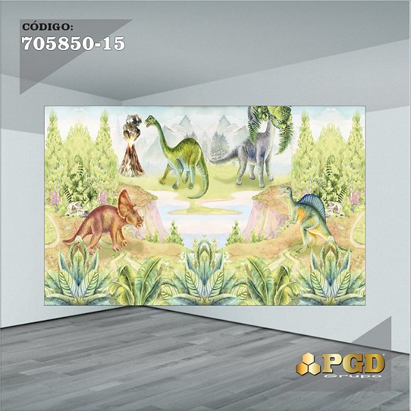 PAINEL RETANGULAR 4,00 X 2,48 MT tema - DINOSSAUROS Modelo 15 TECIDO EM - MICRO LIGHT