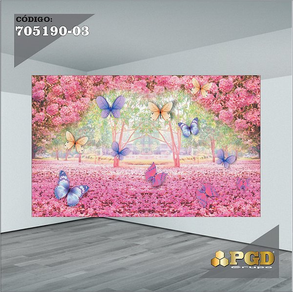 PAINEL RETANGULAR 4,00 X 2,48 MT tema - BORBOLETA Modelo 03 TECIDO EM - MICRO LIGHT