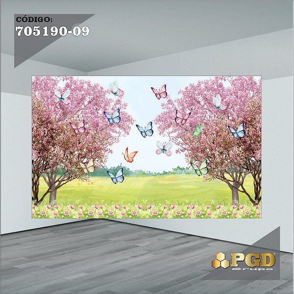 PAINEL RETANGULAR 4,00 X 2,48 MT tema - BORBOLETA Modelo 09 TECIDO EM - MICRO LIGHT