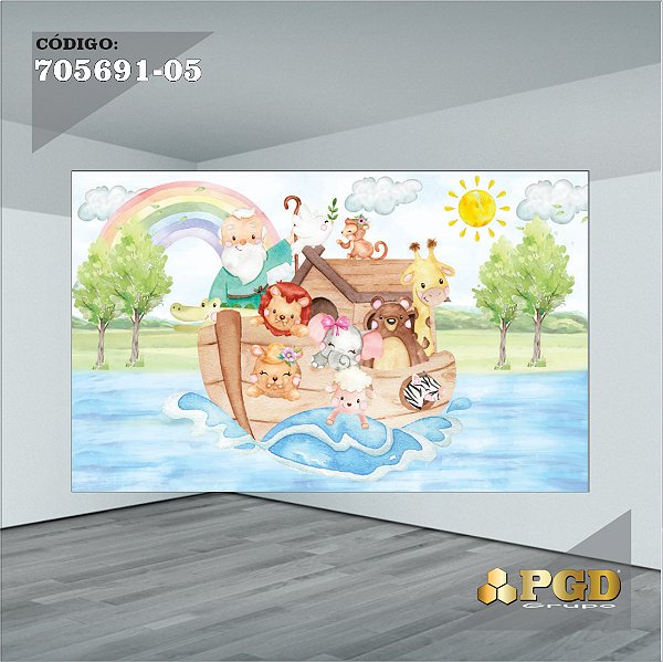 PAINEL RETANGULAR 4,00 X 2,48 MT tema - ARCA DE NOÉ Modelo 05 TECIDO EM - MICRO LIGHT